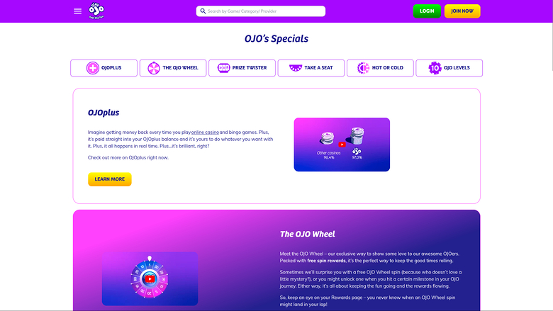 PlayOJO Casino Desktop-Angebote