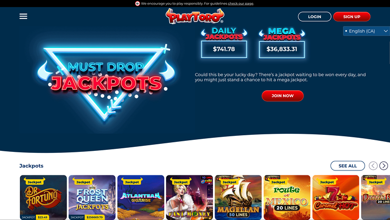 Jackpot de escritorio del casino PlayToro
