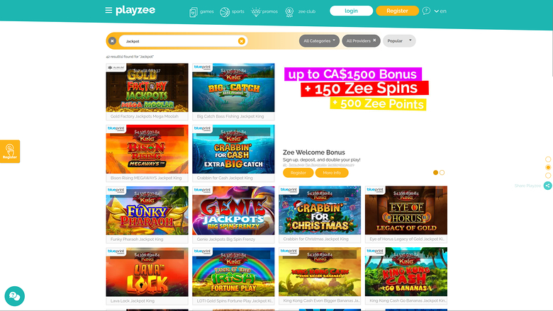 Jackpot du casino PlayZee sur ordinateur