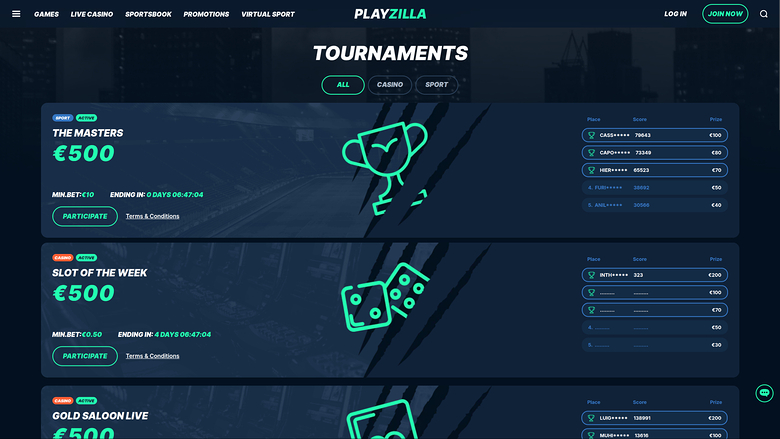 Tournois sur ordinateur du casino Playzilla