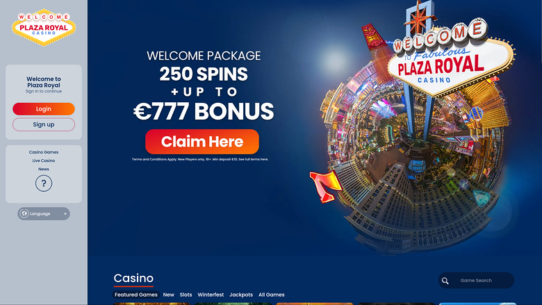 Page d'accueil du casino Plaza Royal (ordinateur de bureau)