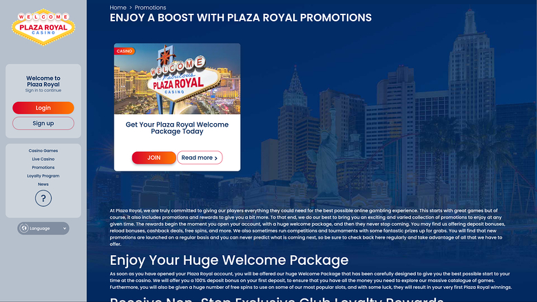 Promotions sur ordinateur du casino Plaza Royal
