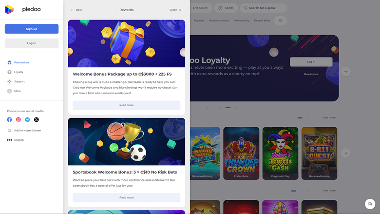 Pledoo Casino Desktop Promotions