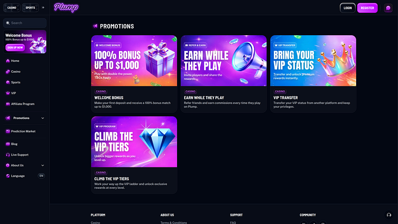 Promotions du casino Plump