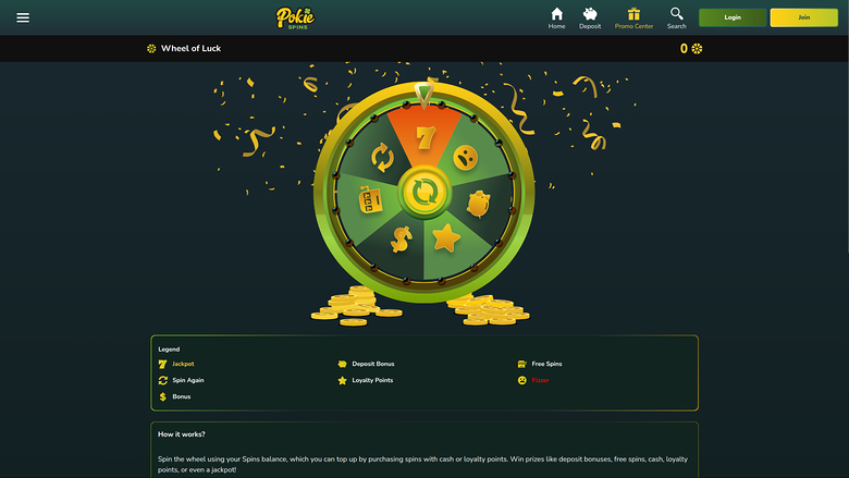 Roue de casino Pokie Spins sur ordinateur