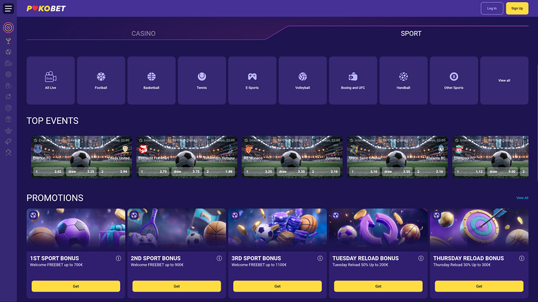 PokoBet Casino Desktop Sports