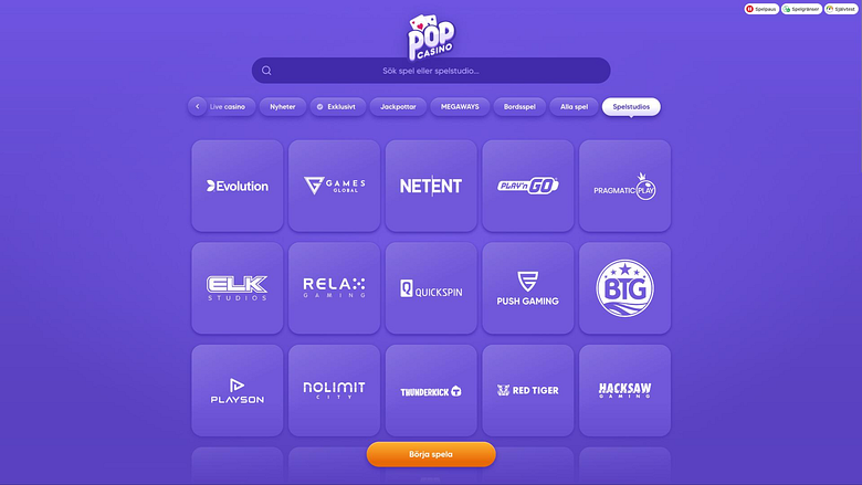 Entwicklerseite für Pop Casino-Spiele
