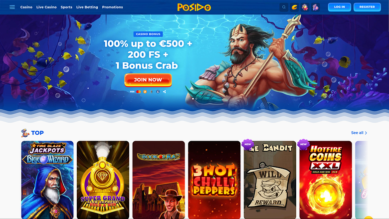 Page d'accueil du casino Posido (ordinateur)