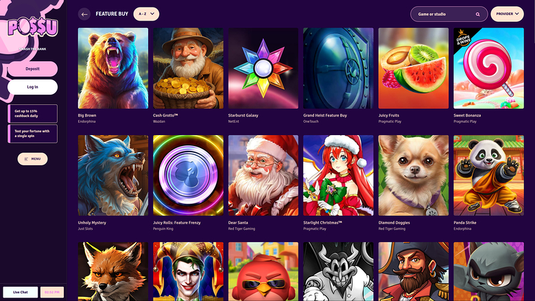 Fonctionnalités de bureau du casino Possu à acheter