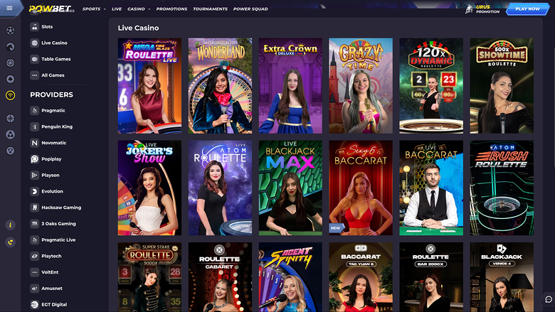 Casino Powbet sur ordinateur avec croupier en direct