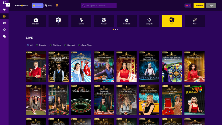 Casino Power Slots pour ordinateur avec croupier en direct
