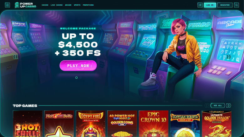 Page d'accueil de PowerUp Casino pour ordinateur