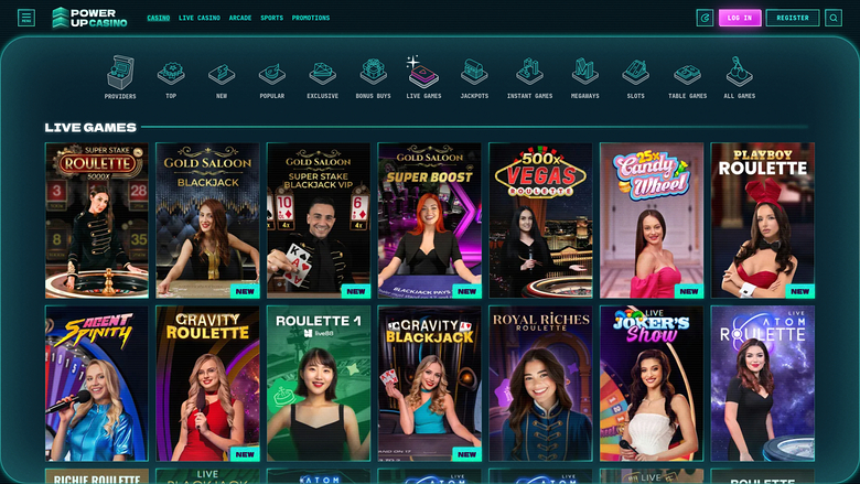 PowerUp Casino sur ordinateur avec croupier en direct