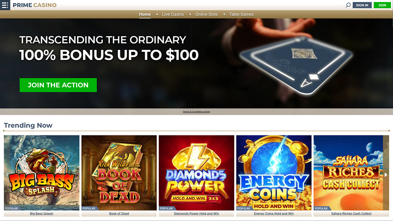 Prime Casino Desktop-Startseite