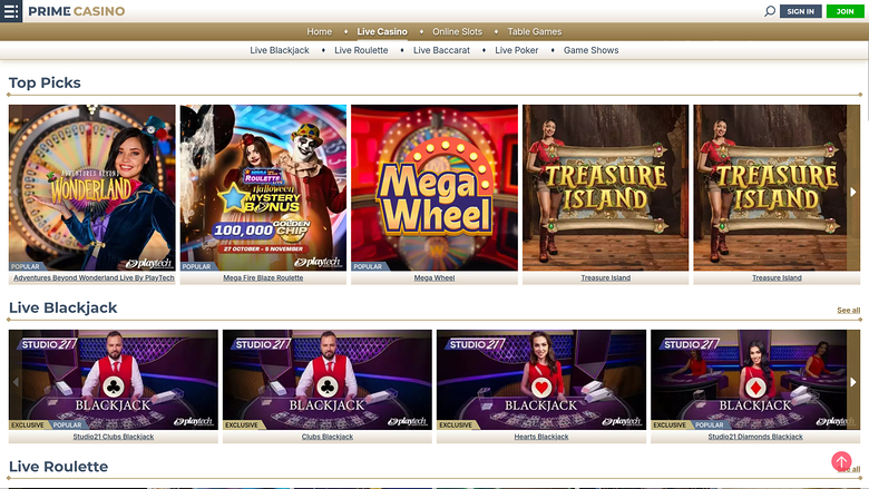 Prime Casino Desktop Live-Dealer