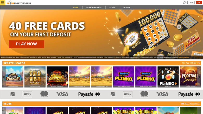 Homepage desktop di PrimeScratchCards