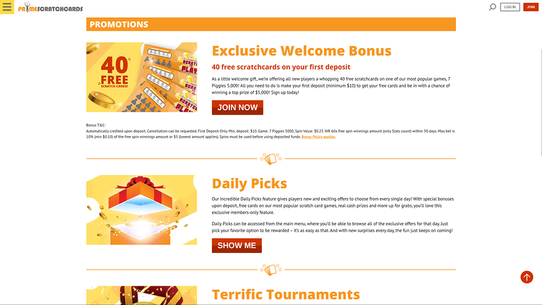 Promozioni desktop PrimeScratchCards