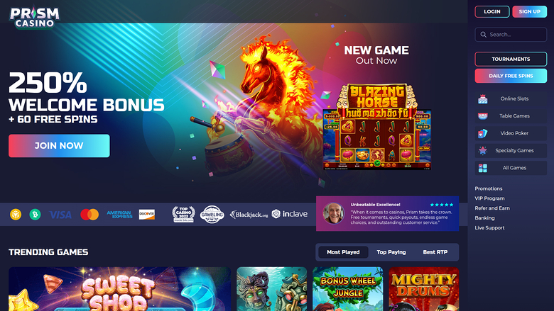 Prism Casino Desktop Homepage
