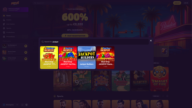 Jackpot de bureau du casino Privé