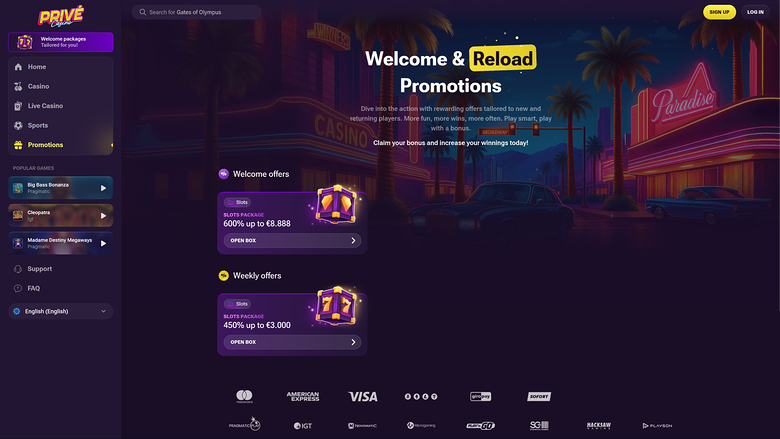 Promotions Prive Casino sur ordinateur