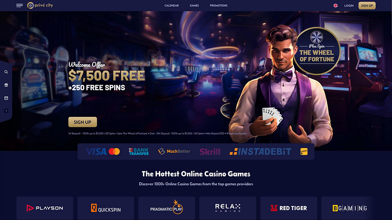 Page d'accueil du casino Prive City
