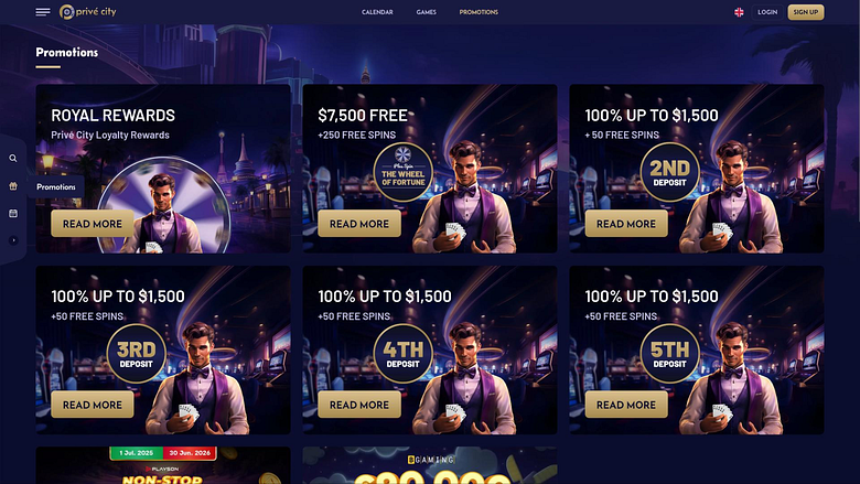 page des promotions du casino Prive City