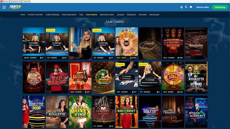Pronto Casino sur ordinateur avec croupier en direct