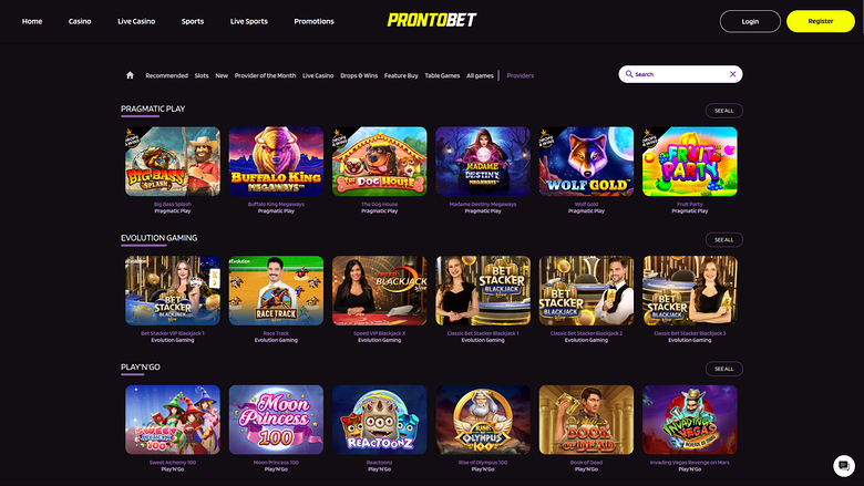 Développeurs de jeux de casino Prontobet pour ordinateur