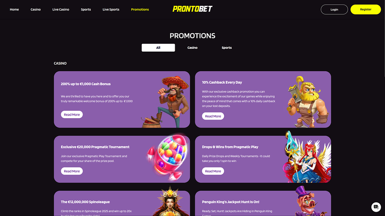 Promotions sur ordinateur de casino Prontobet