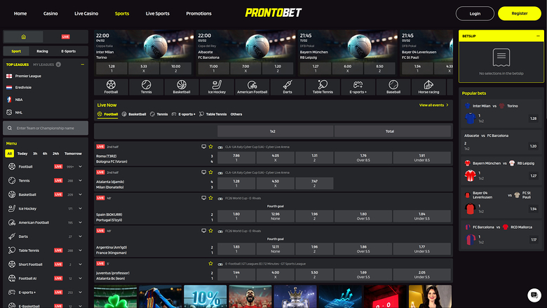 Prontobet Casino Sports sur ordinateur