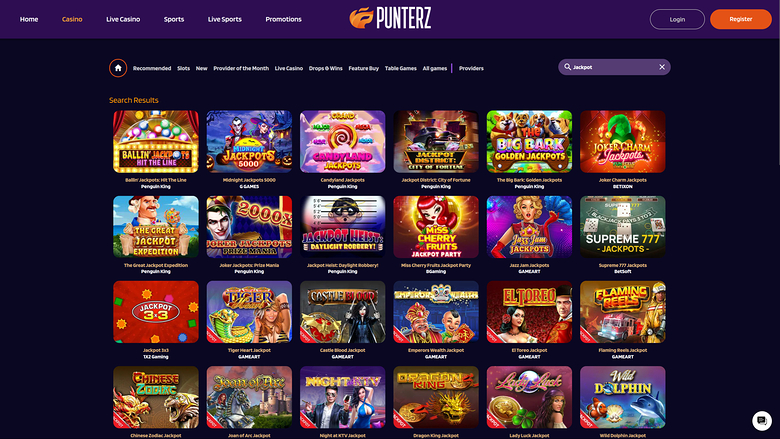 Jackpot du casino Punterz sur ordinateur