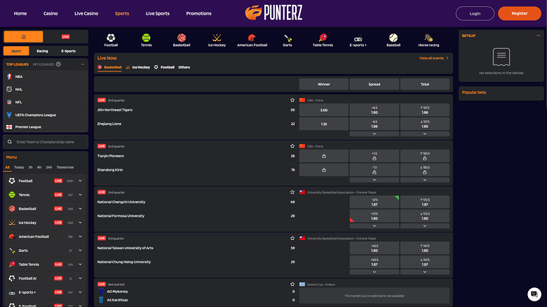 Sports sur ordinateur de bureau du casino Punterz