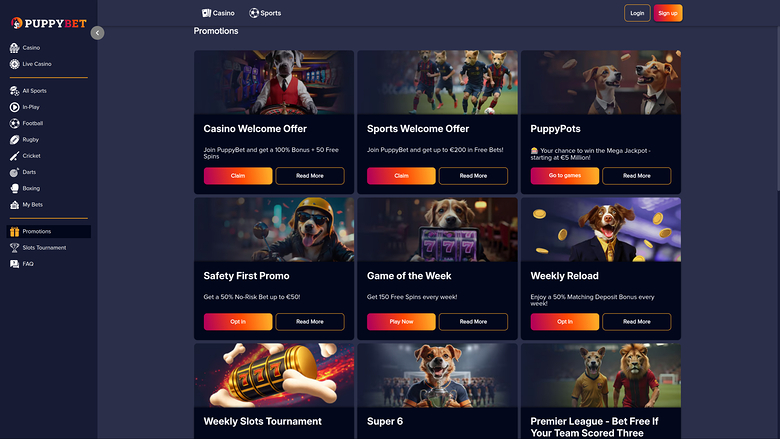 Promotions pour ordinateur de bureau du casino PuppyBet