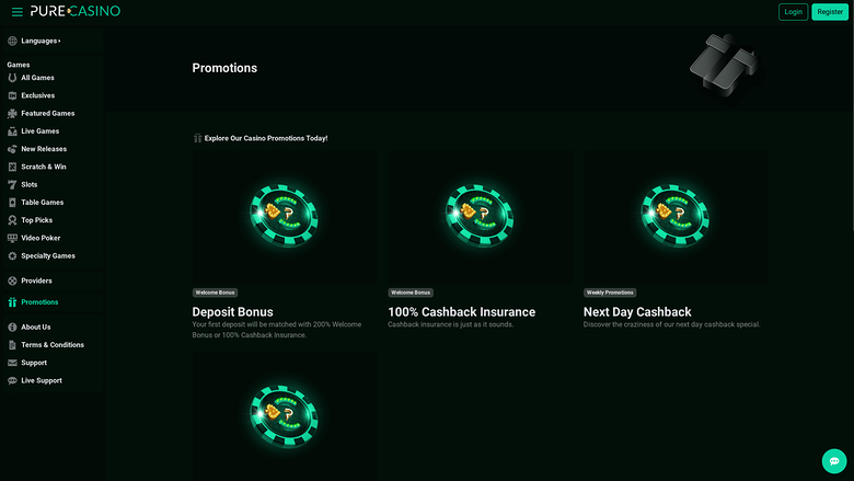 Promotions PureCasino pour ordinateur