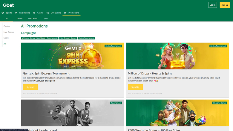 Promotions QBet Casino sur ordinateur