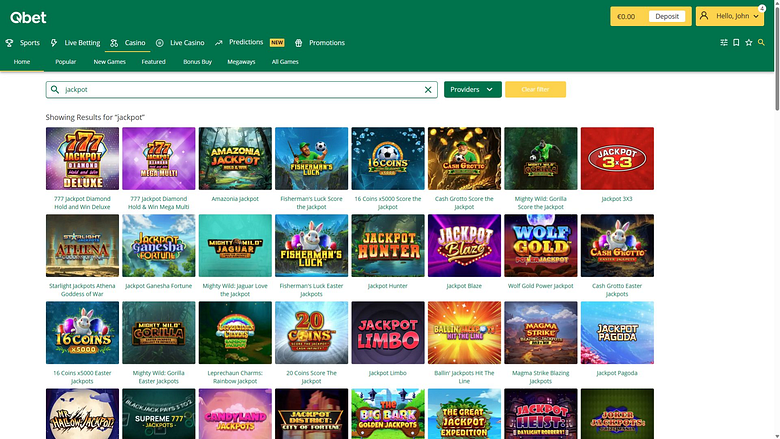 QBet Casino Desktop Jackpot