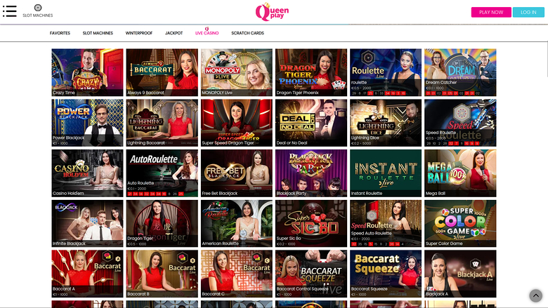 Queen Play Casino sur ordinateur avec croupier en direct