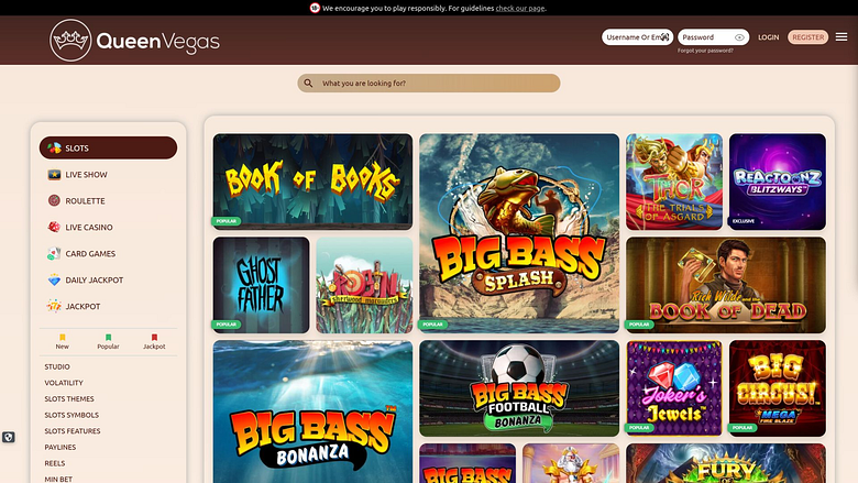 Jeux de casino Queen Vegas sur ordinateur