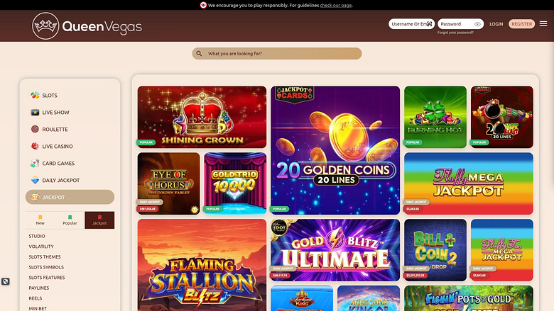 Jackpot de bureau du casino Queen Vegas