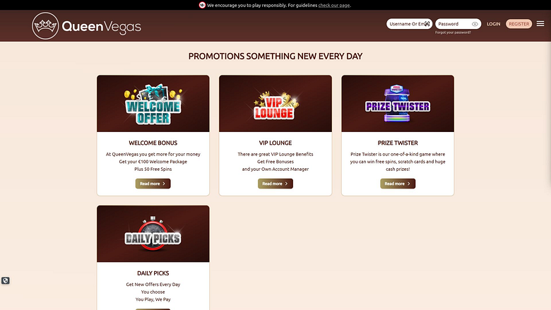 Promotions sur ordinateur du casino Queen Vegas