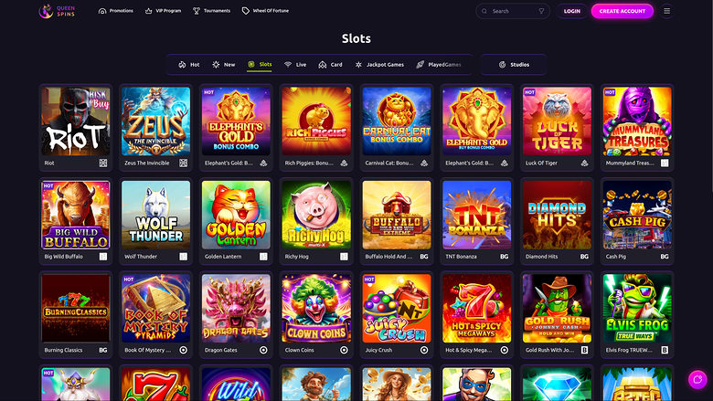 Jeux de casino QueenSpins sur ordinateur