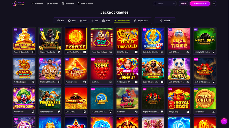 Jackpot du casino QueenSpins sur ordinateur