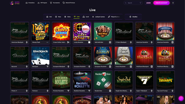 Casino QueenSpins sur ordinateur avec croupier en direct