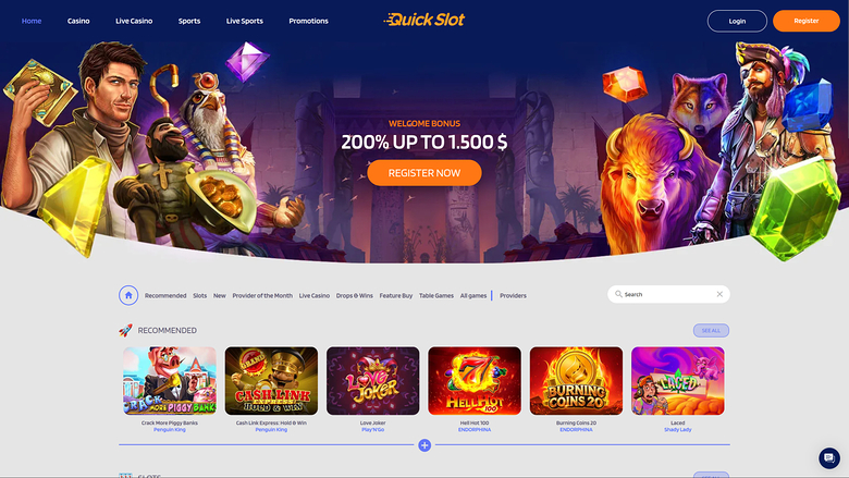 Главная страница казино QuickSlot для настольных компьютеров