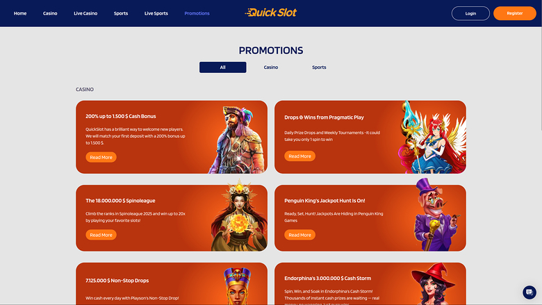 Акции казино QuickSlot для настольных компьютеров