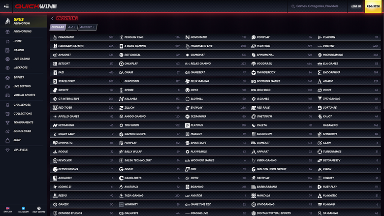 Développeurs du jeu de casino Quickwin pour ordinateur