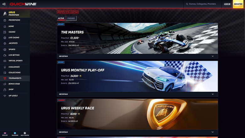 Tournois de casino Quickwin sur ordinateur