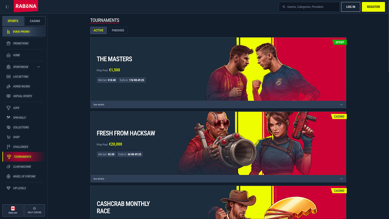 Tournois de casino Rabona sur ordinateur