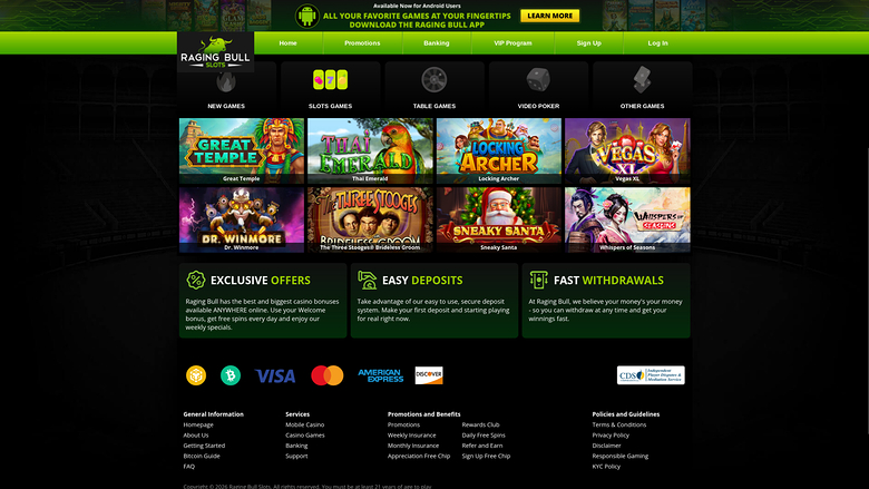 Giochi desktop di Raging Bull Casino