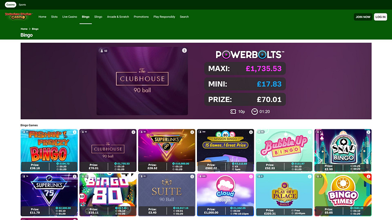 Bingo de Rainbow Riches Casino pour Ordinateur